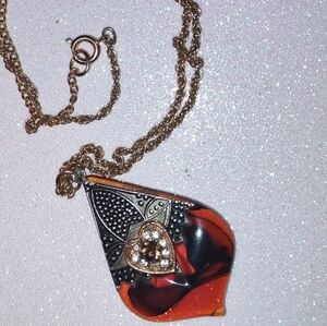 Upcycled Amber & Antique Silver Pendant with Heart Embellishment